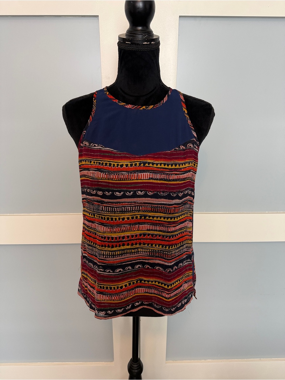 Sam Edelman Navy Yoke Multicolor Striped Sleeveless Camisole